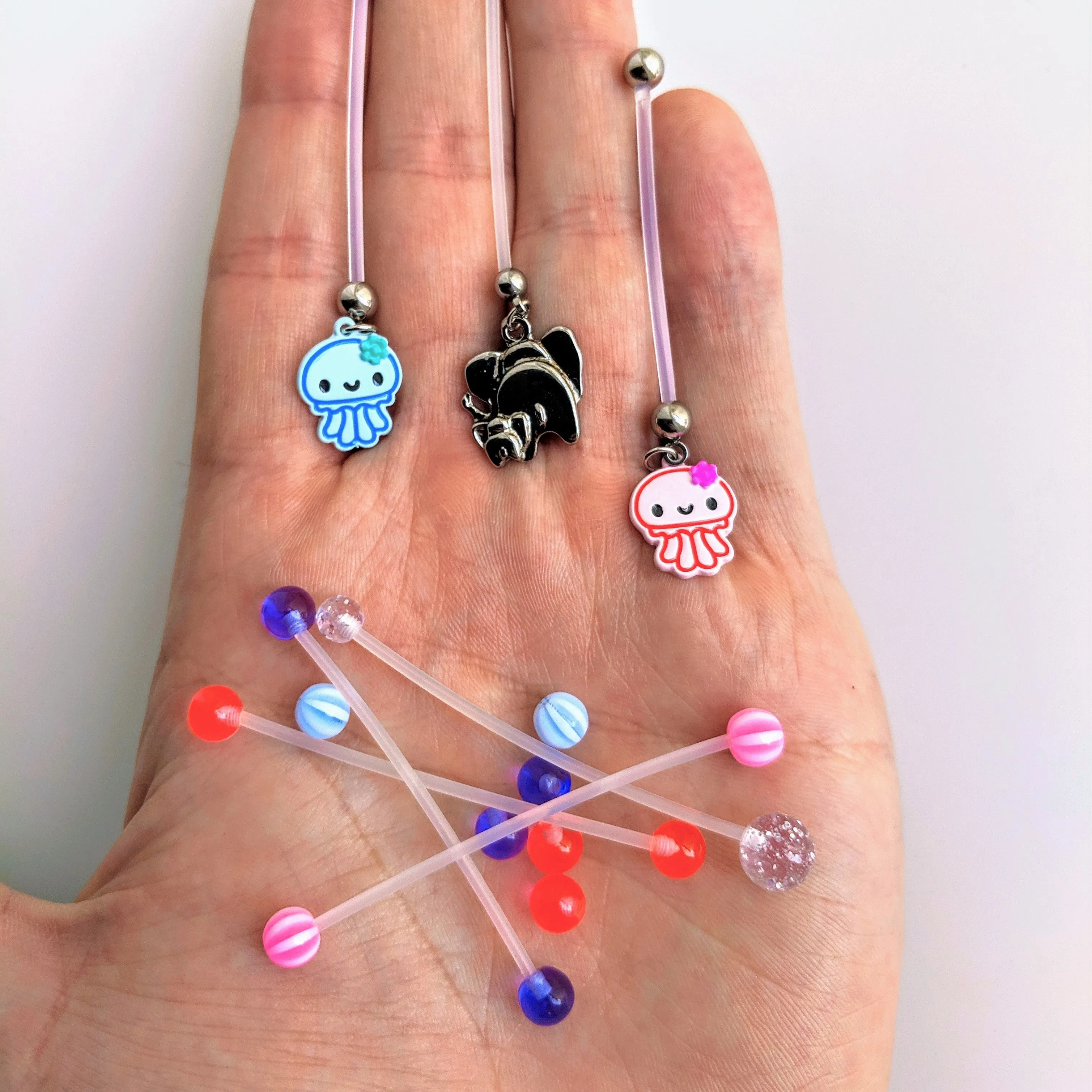 Pregnant Belly Button Ring With Pink UV Ends