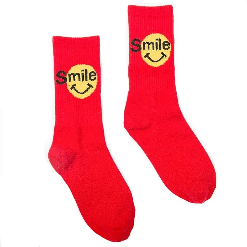 "SMILE" Chaussettes Montantes Streetwear Rouge - URB1™