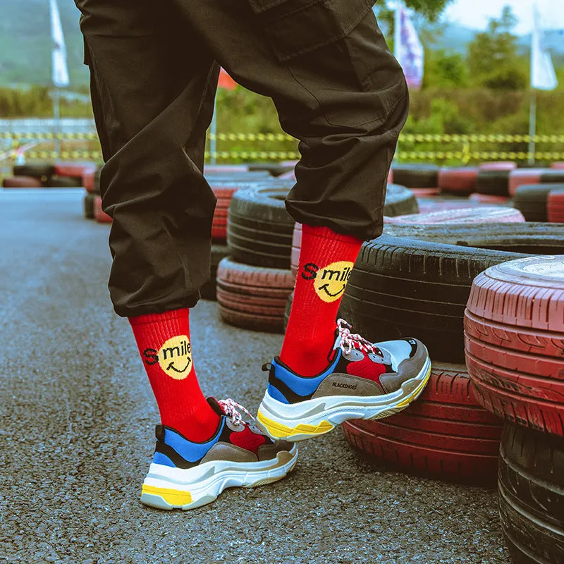 "SMILE" Chaussettes Montantes Streetwear Rouge - URB1™