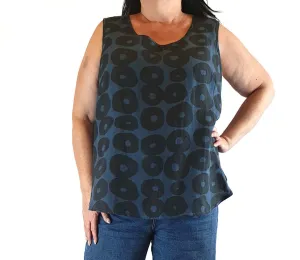 RTM blue and black print 100% linen sleeveless top size 20 (as new with tags)