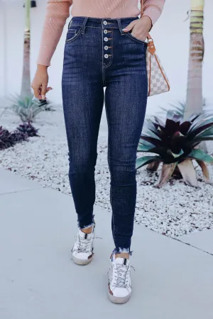 Savvy Frayed Hem Skinny Jeans - Dark