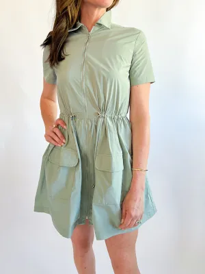 Solid Pocket Cinch Waist Dress