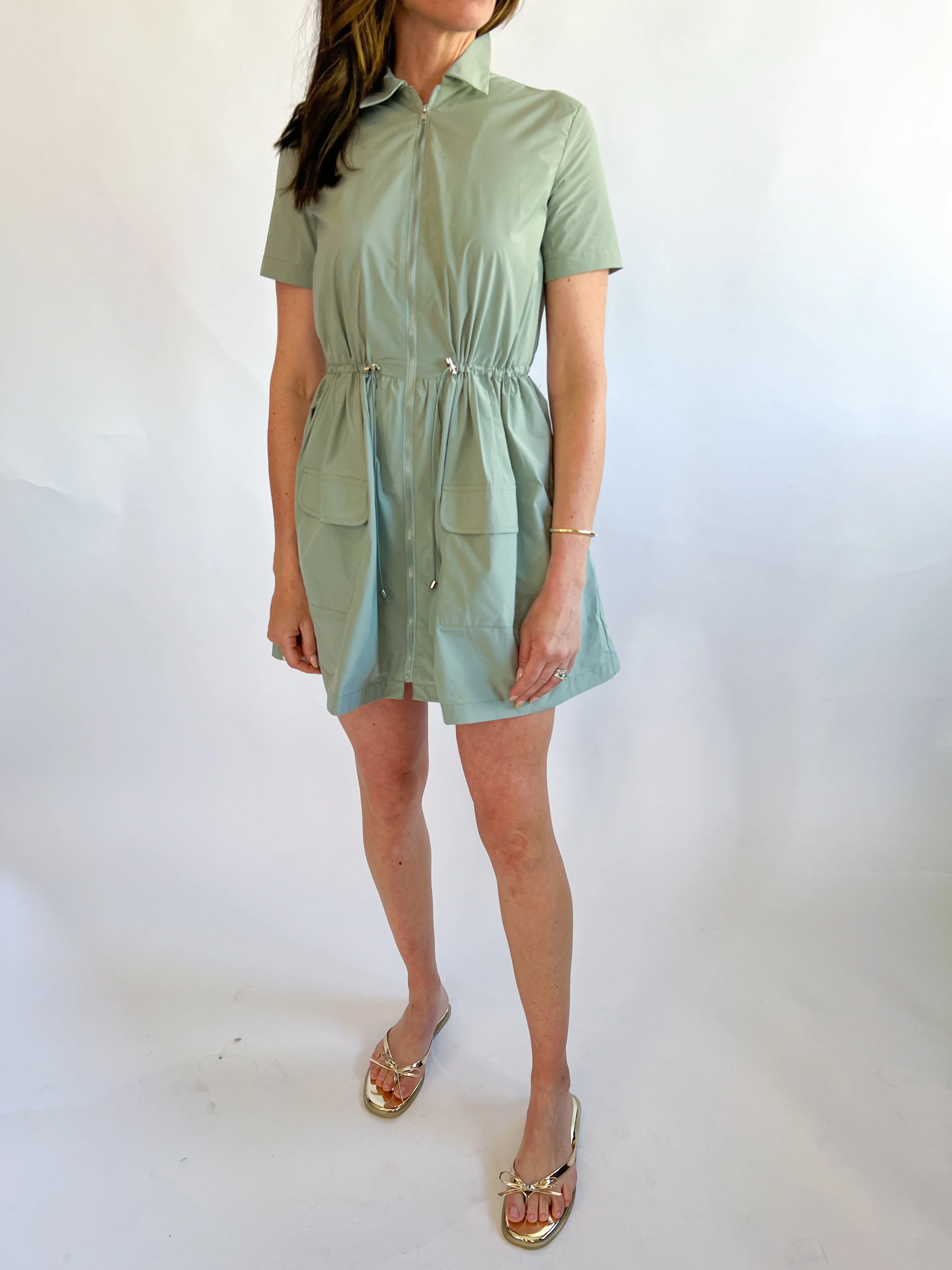 Solid Pocket Cinch Waist Dress
