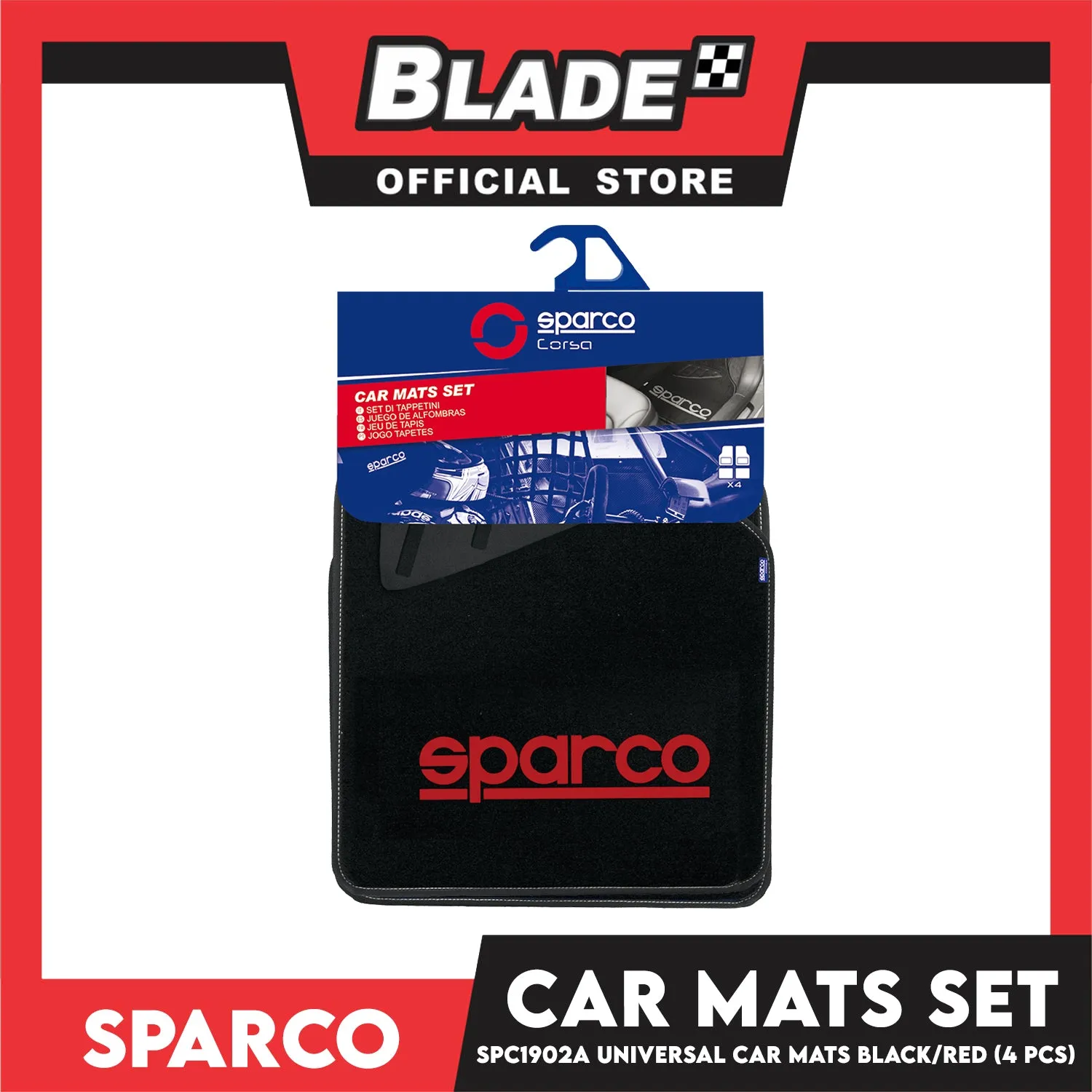 Sparco Car Mats Set Of 4pcs Universal And Quick Installation SPC1903A (Black/Red) Rubber And Durable