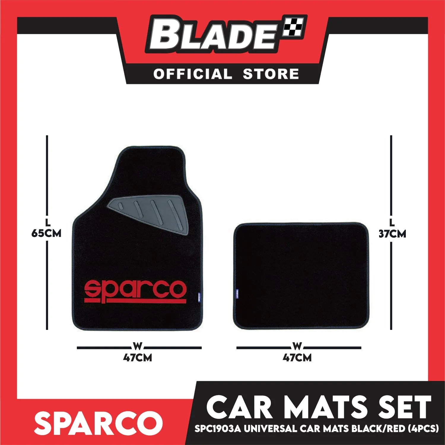 Sparco Car Mats Set Of 4pcs Universal And Quick Installation SPC1903A (Black/Red) Rubber And Durable