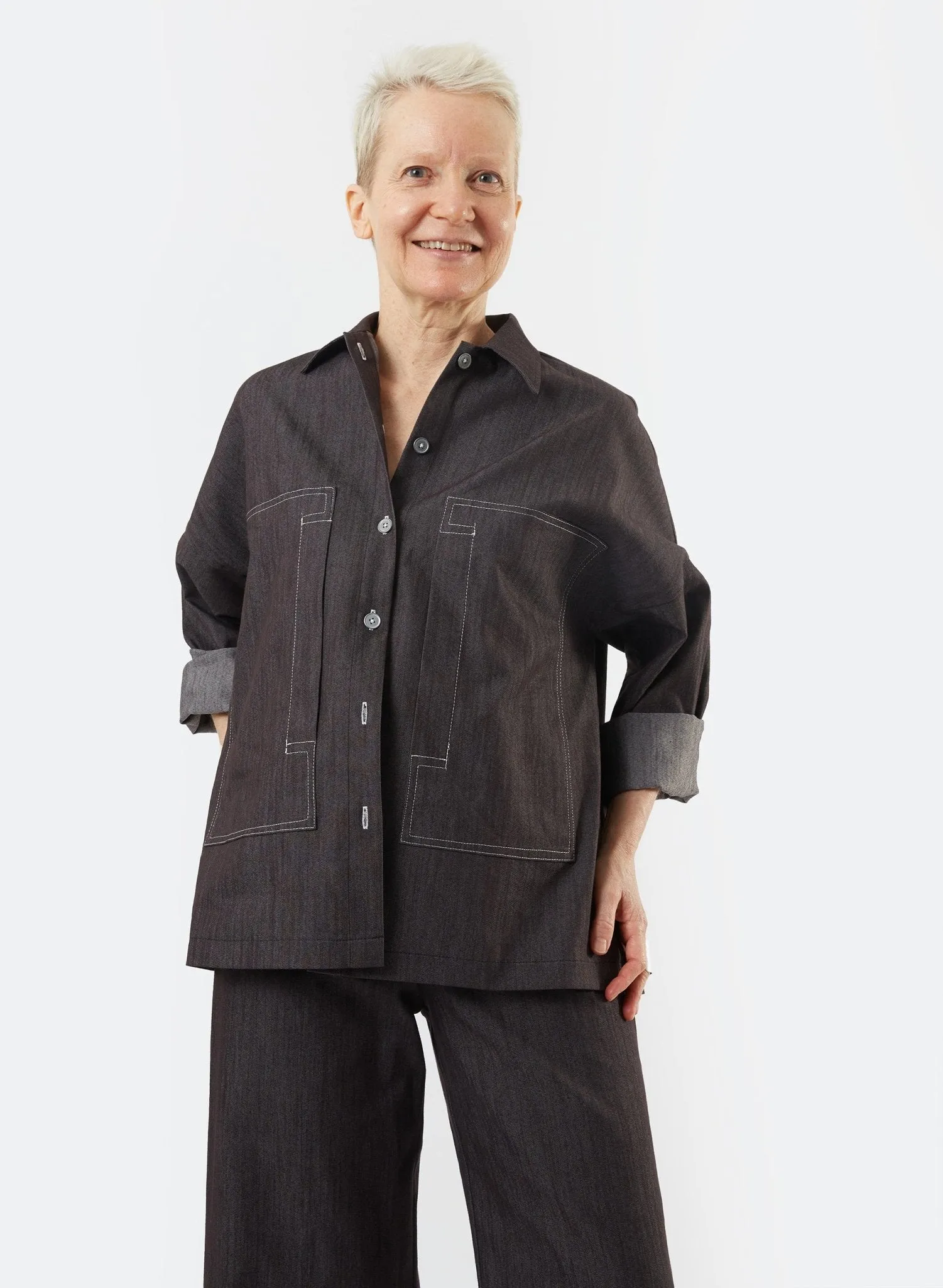 Stitched Pocket Top -  Black Denim