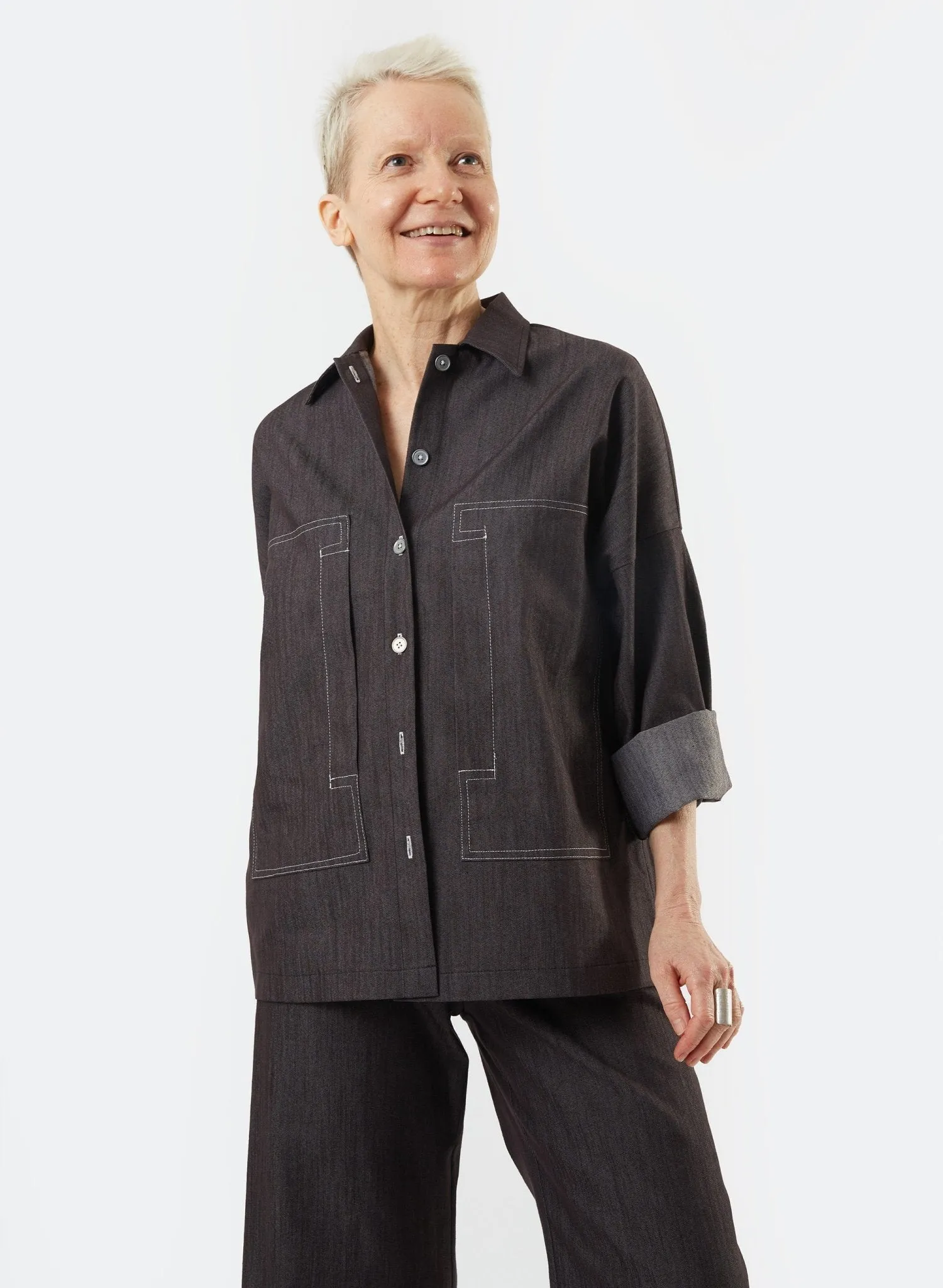 Stitched Pocket Top -  Black Denim