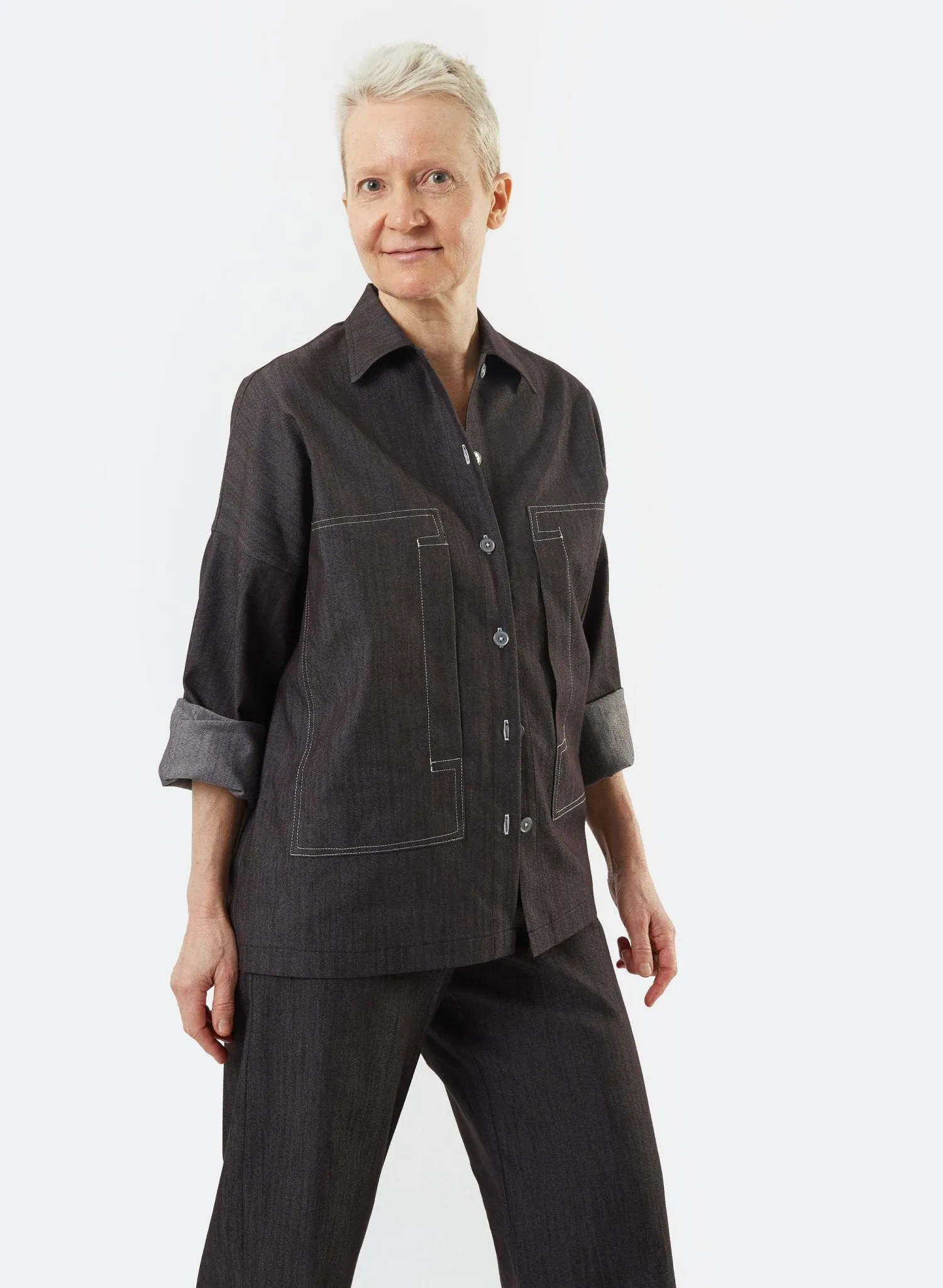 Stitched Pocket Top -  Black Denim