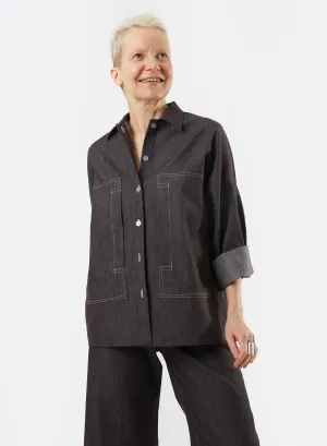 Stitched Pocket Top -  Black Denim