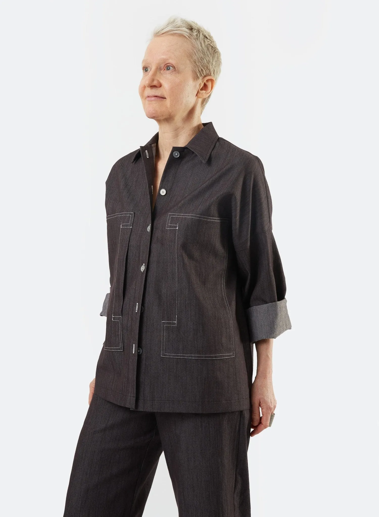 Stitched Pocket Top -  Black Denim