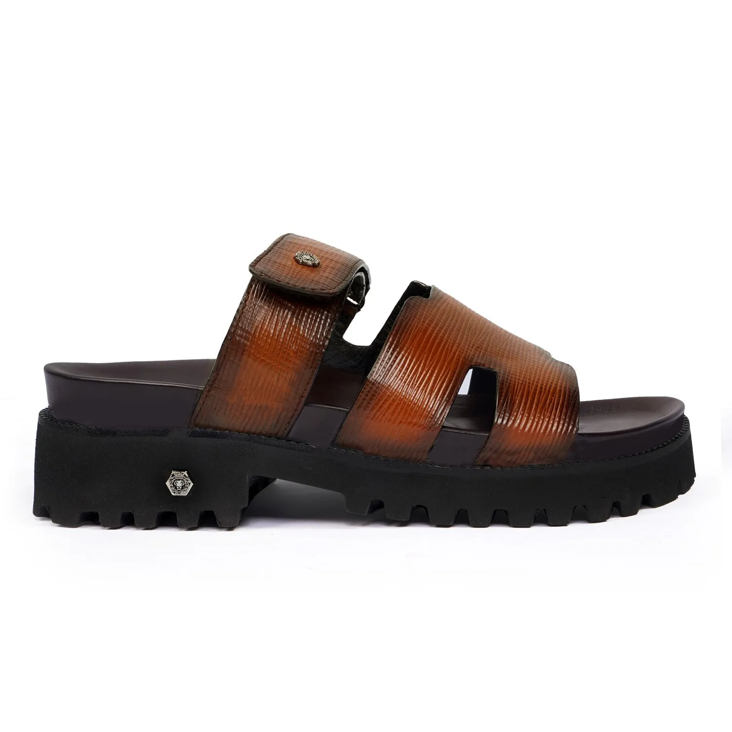 Tan Saffiano Leather Super Chunky Slide-in Slippers