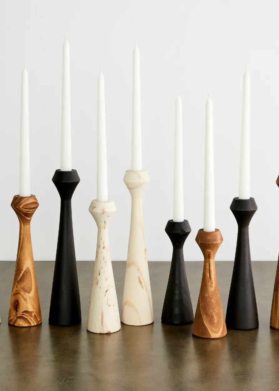 Tapered Diamond Wood Candle Holder in Cognac, Natural and Espresso
