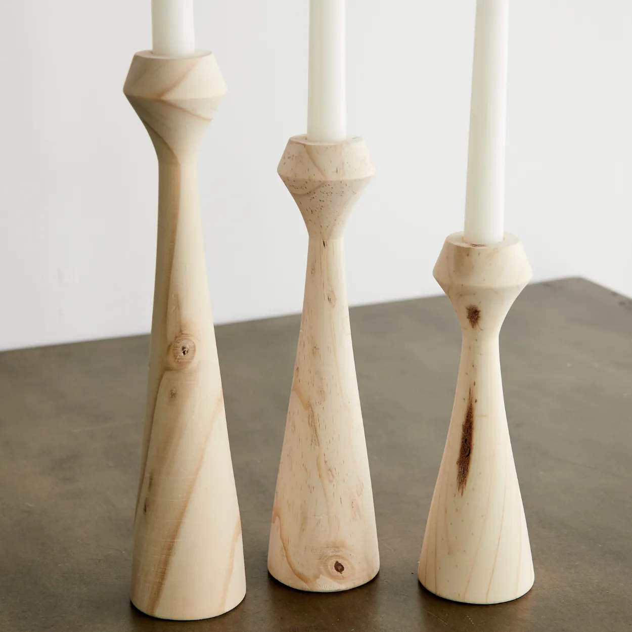 Tapered Diamond Wood Candle Holder in Cognac, Natural and Espresso