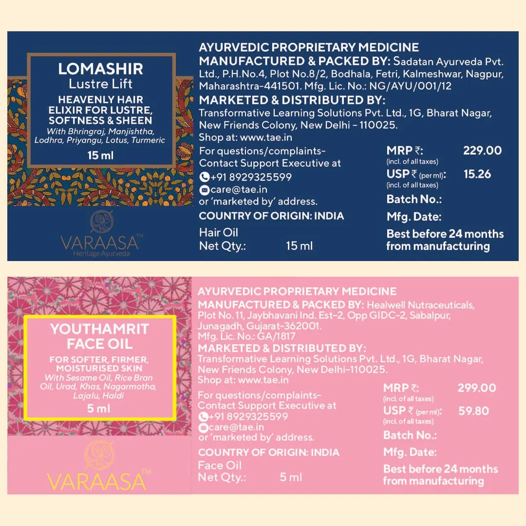 Varaasa Mini Face & Hair Essentials - Set of 2 Premium Ayurvedic Oils