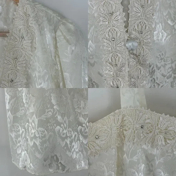 Vintage Jo Hanna York White Floral Satin 3-Piece Skirt Set