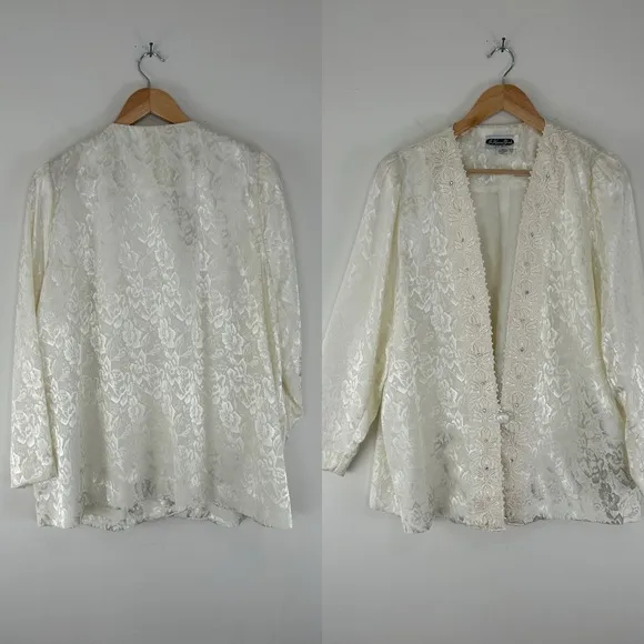 Vintage Jo Hanna York White Floral Satin 3-Piece Skirt Set