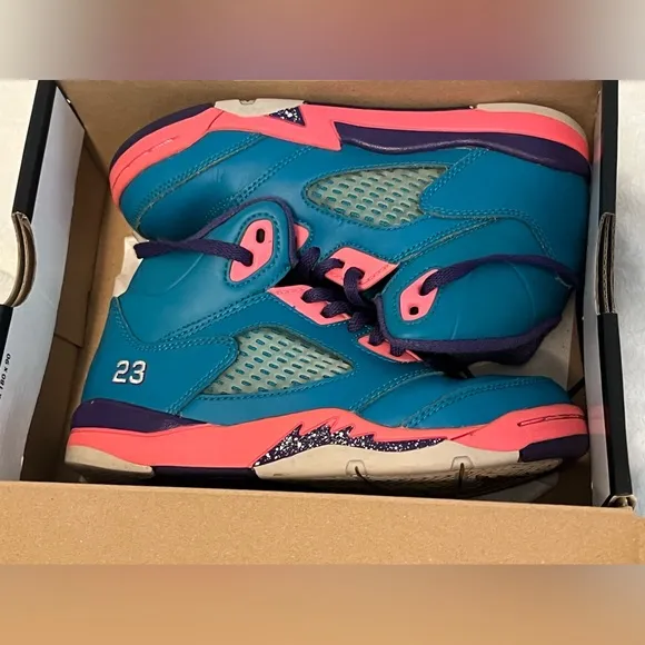 Vintage Kids Nike™ Air Jordan 5 V Retro (TD) Tropical Teal White Digital Pink