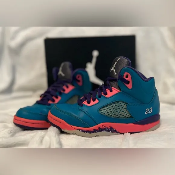 Vintage Kids Nike™ Air Jordan 5 V Retro (TD) Tropical Teal White Digital Pink