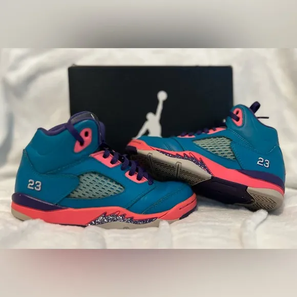 Vintage Kids Nike™ Air Jordan 5 V Retro (TD) Tropical Teal White Digital Pink