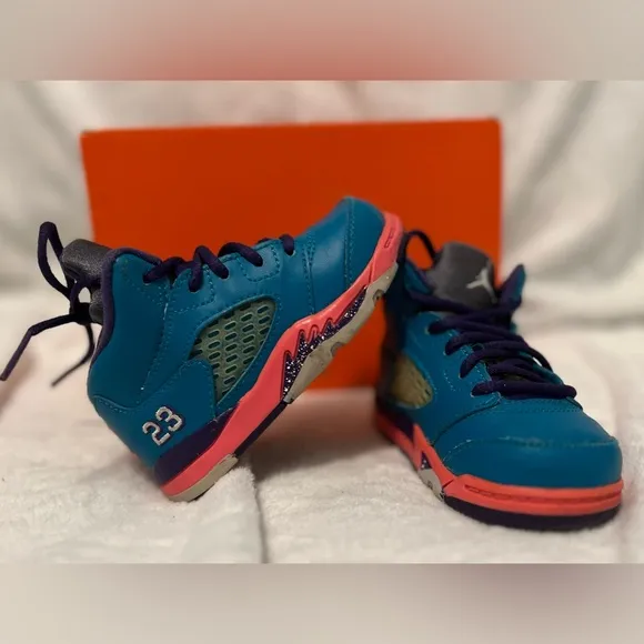 Vintage Kids Nike™ Air Jordan 5 V Retro (TD) Tropical Teal White Digital Pink