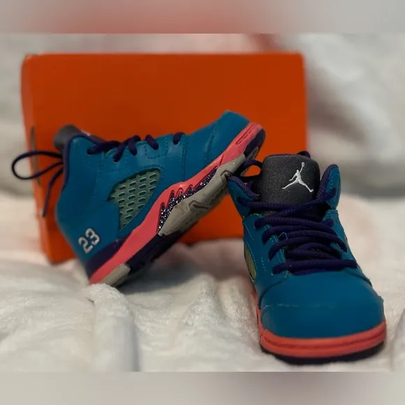 Vintage Kids Nike™ Air Jordan 5 V Retro (TD) Tropical Teal White Digital Pink