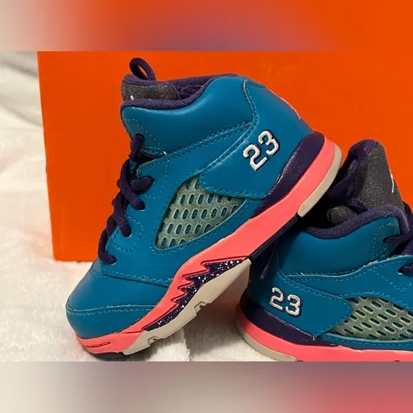 Vintage Kids Nike™ Air Jordan 5 V Retro (TD) Tropical Teal White Digital Pink