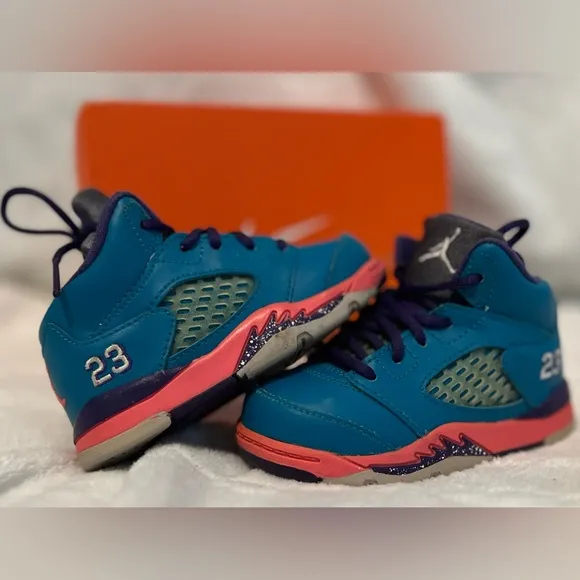 Vintage Kids Nike™ Air Jordan 5 V Retro (TD) Tropical Teal White Digital Pink
