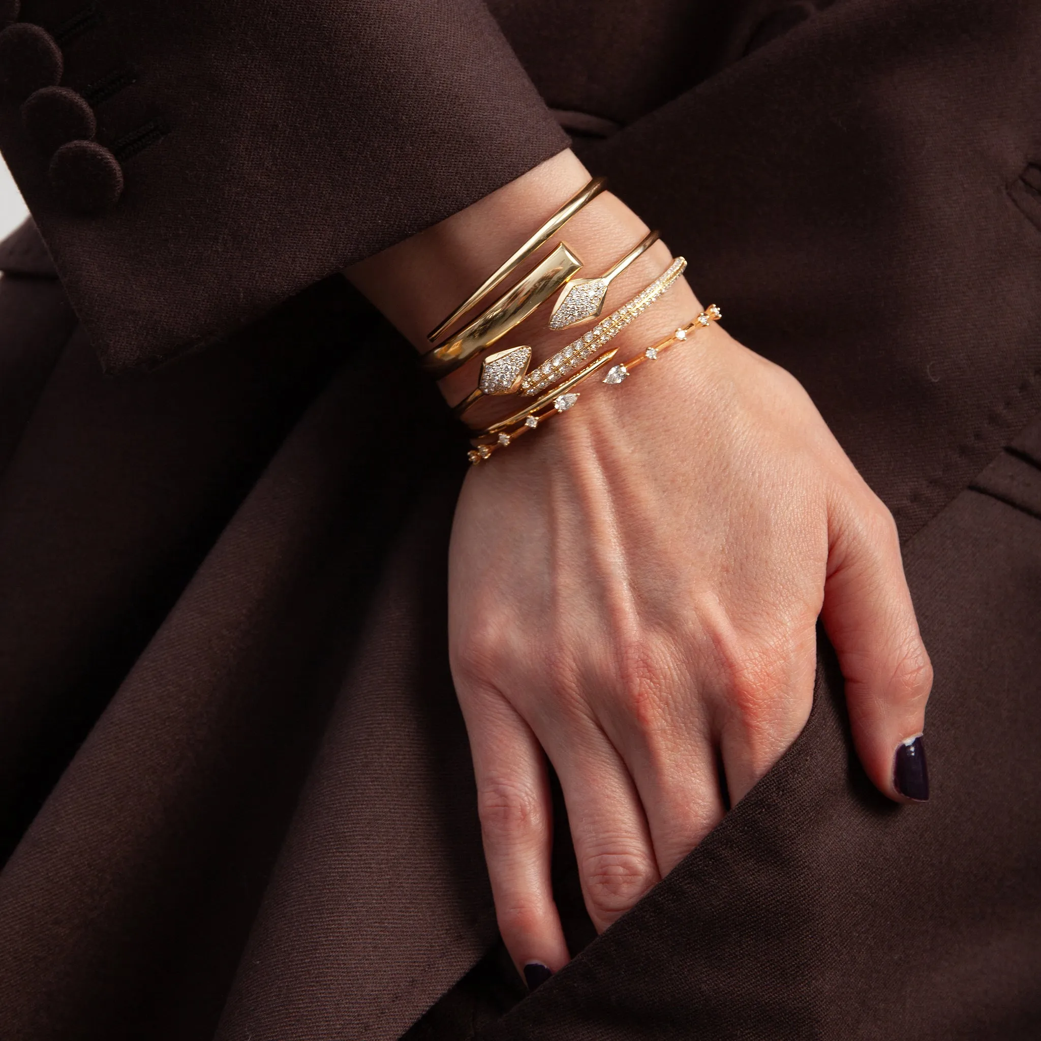 Viv Open Flexible Cuff in White Gold