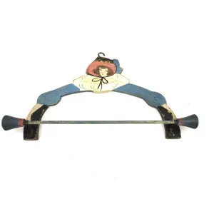 VTG 1930s WOODEN TOWEL RACK SHABBY CHIC Bonnet Girl Boudoir COTTAGE Hand Painted