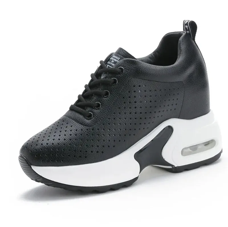 Women's Black White Sneakers Pumps Soft Leather Shoes
