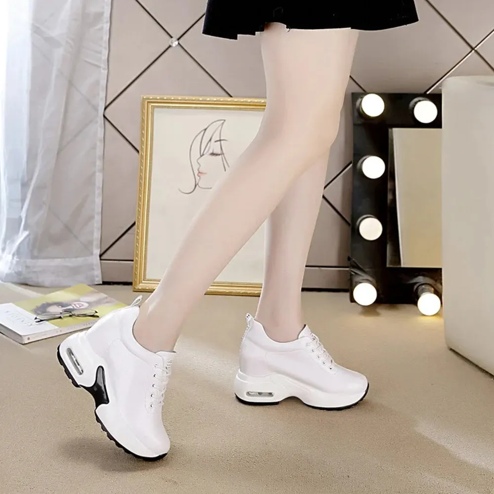 Women's Black White Sneakers Pumps Soft Leather Shoes