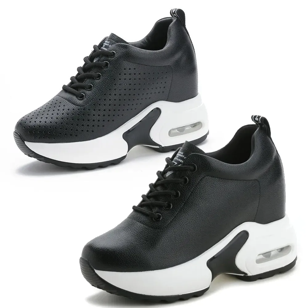 Women's Black White Sneakers Pumps Soft Leather Shoes