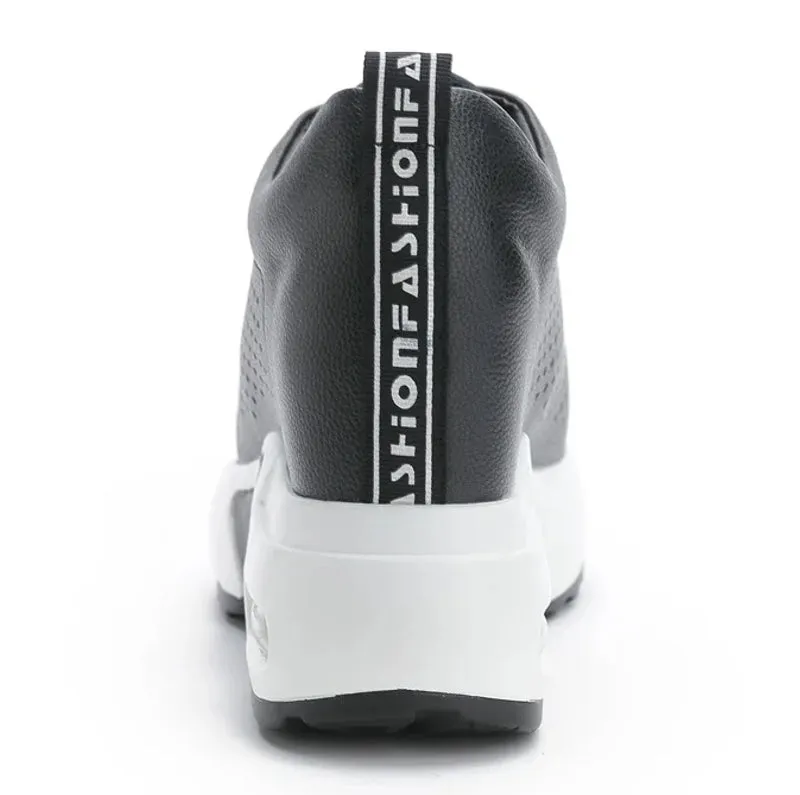 Women's Black White Sneakers Pumps Soft Leather Shoes
