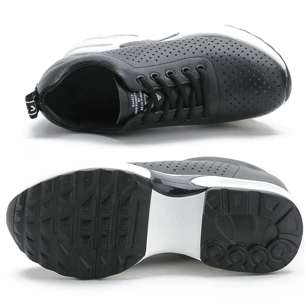 Women's Black White Sneakers Pumps Soft Leather Shoes