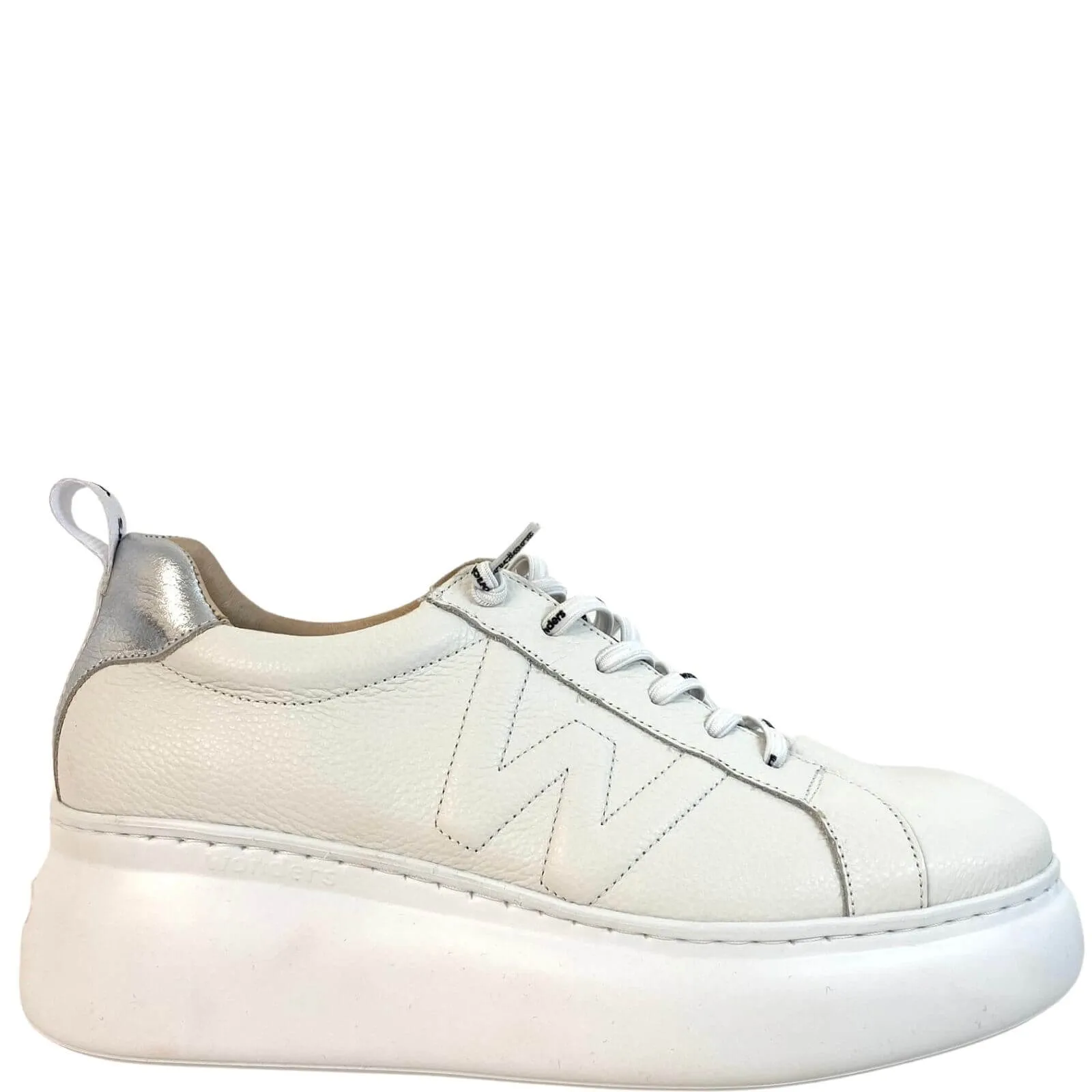 Wonders White & Silver Leather Brand Lace Sneakers