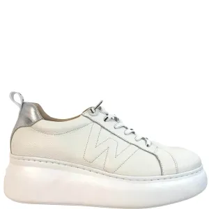 Wonders White & Silver Leather Brand Lace Sneakers