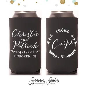 Wreath Monogram - Slim 12oz Wedding Can Cooler #86S
