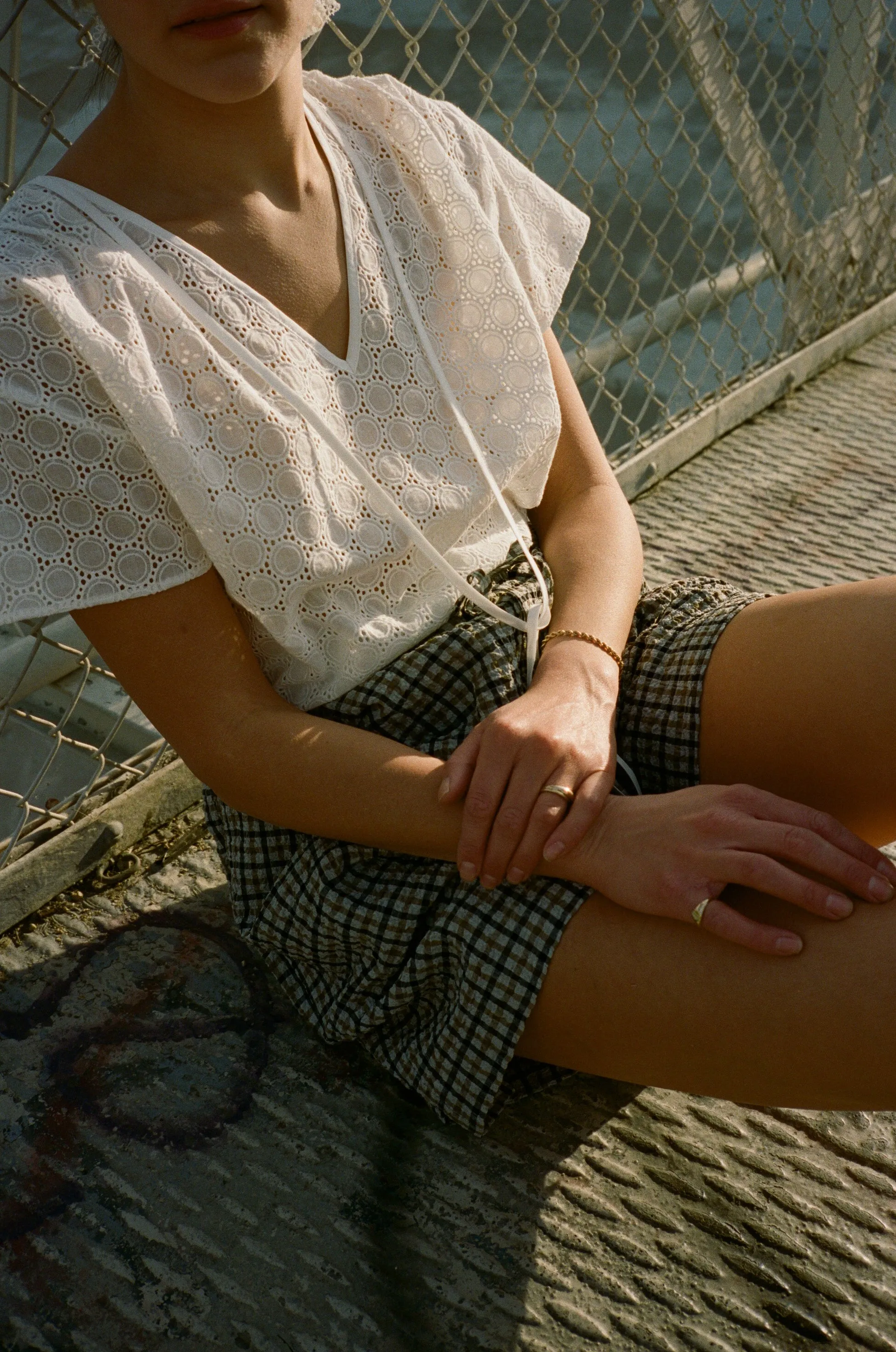 Yuri french eyelet top